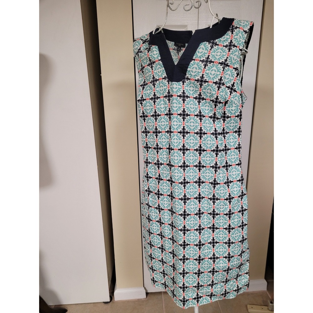 Talbots Linen Cotton Sheath Dress Blue Size 8P Pockets Retro Feminine Style‎